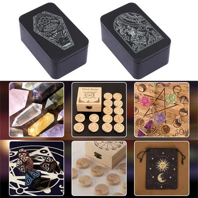 Tarotkarten Aufbewahrungsbox Tragbarer Kartenbehälter Astrologie Schmuckschatulle Organizer Exquisite Muster Aufbewahrungsbox