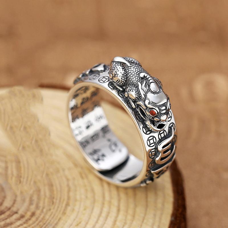 Anillo Pixiu Feng Shui Chino Plata Plateada Monedas de Cobre Anillos Ajustables para Mujeres Hombres Amuleto Riqueza Joyería de la Suerte Regalo de Cumpleaños