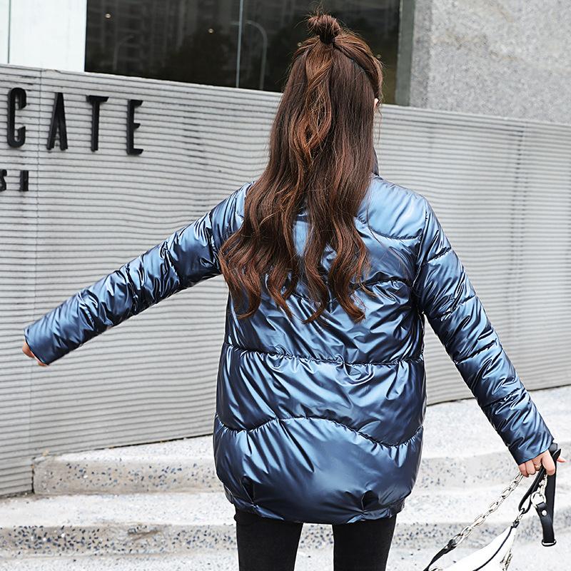 2026 New Women's Glossy Puffer Coat, Korean Style Stand Collar Cropped Winter Jacket, Warm Quilted Outerwear