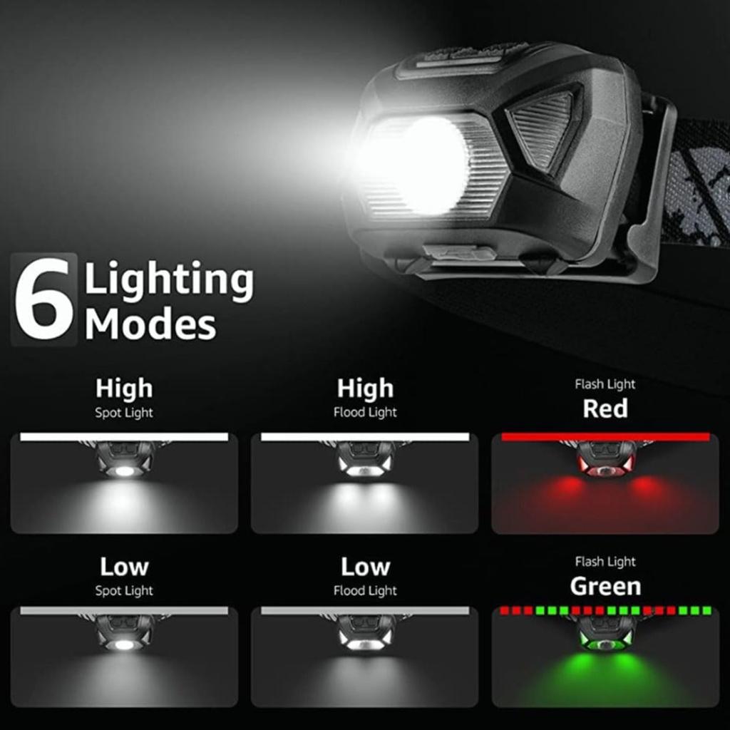 6 Modes USB Rechargeable Headlamp IPX4 Waterproof LED Headlight Flashlights Outdoor Fishing