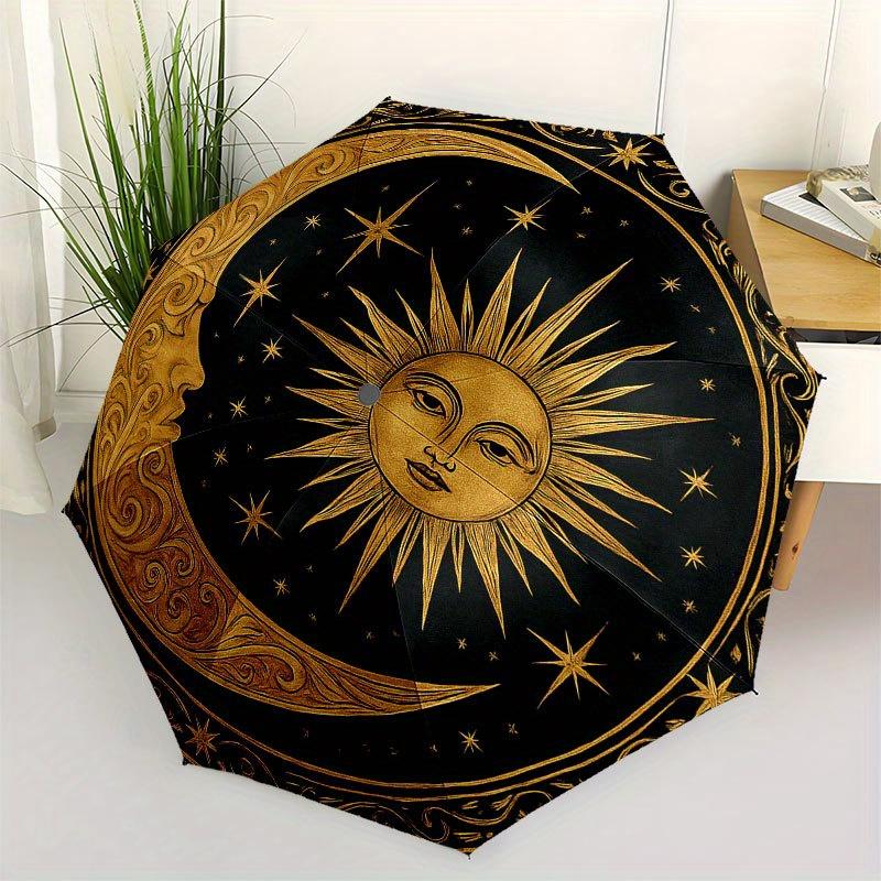 

Golden Celestial Moon and Sun Wall Art DecorUmbrella with Cute Design, Portable 3-Fold Compact Umbrella for Men & Women, Valentine s Day Mother s Day