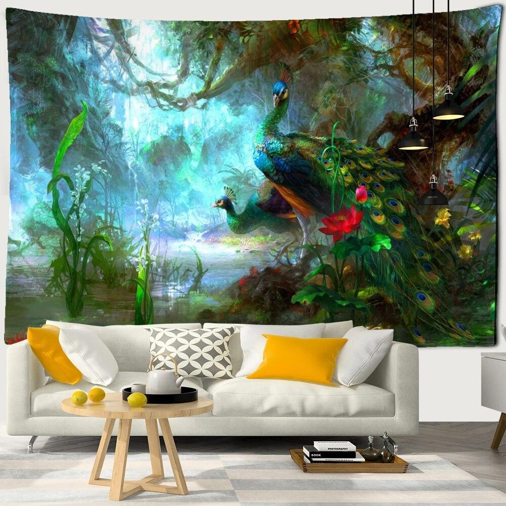 

Желтая мечта Древо жизни гобелен Анимированный мир Настенный гобелен Хиппи Настенный декор 100x75cm