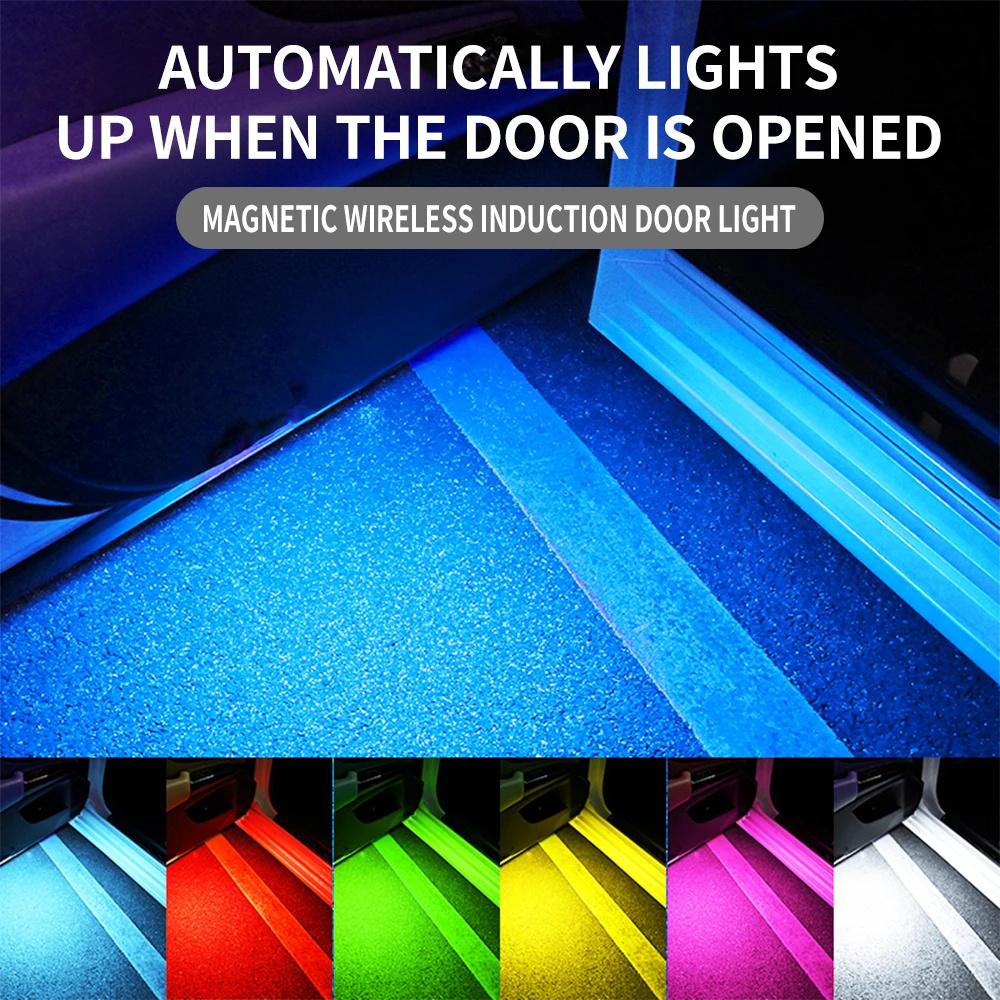 2Pcs Magnetic LED Door Lights Car Courtesy Welcome Atmosphere Lamp USB Charging