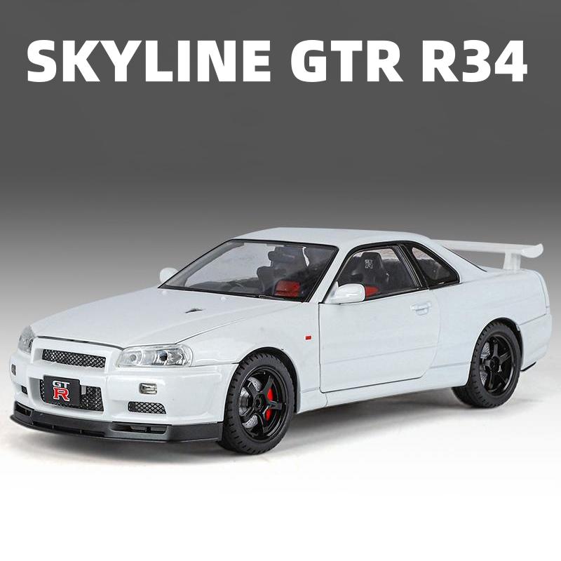 1/18 Skyline GTR R34 Modified Car Alloy Car Model Sound and Light Pull Back Children's Toy Collectibles Birthday Gift