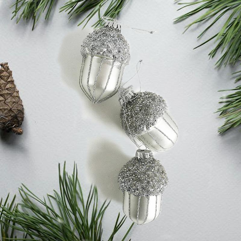 Acorns Silver Tinsel Christmas Tree Ornaments Hanging Glass Decorations Christmas Toys Xmas Gadget 2025 New Year Winter