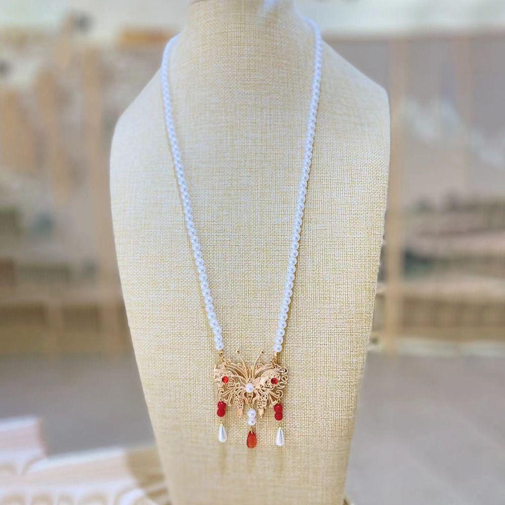 Alloy Chinese Style Necklace Pearl Inlaid Design Pearl Tassel Chain Hanfu Jewelry Hanfu Matching