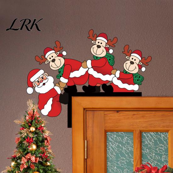 Winter Holiday Room Decor Christmas Door Corner with Snowman/Elk Designs, Wooden Hanging Ornaments Frame Ornament, Decorative Topper Home Festive Elk