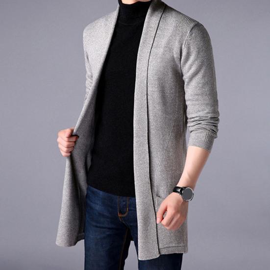 Men Cardigan Sweater Pure Color Anti-shrink Autumn Men Winter Knitting Sweater Coat for Work