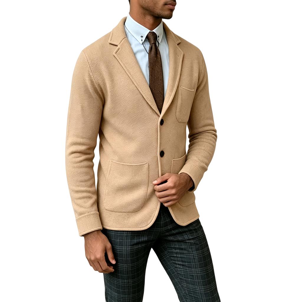 Men's Lapel Cardigan Suit Jacket Color, Lightweight Knit for Fall Winter