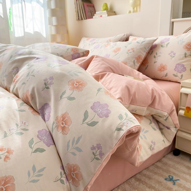 Luxurious 100% Cotton Floral Bedding Set Duvet Cover Set - Ultra Soft Breathable, 1 Duvet Cover 2 Pillowcases,Single/Double/King