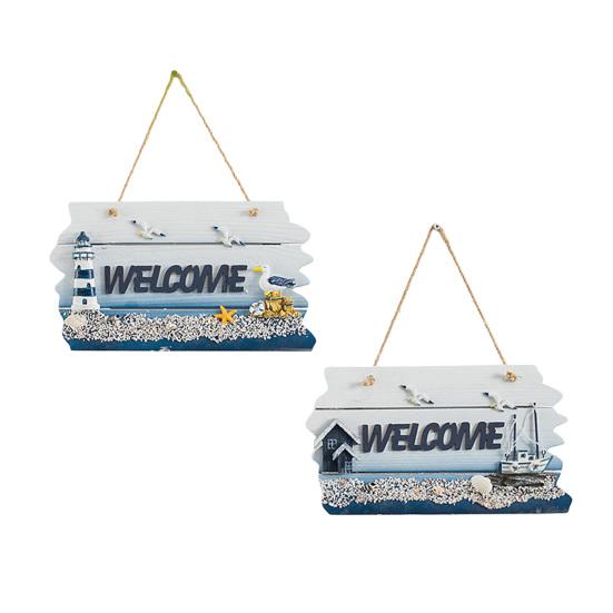 Coastal Welcome Sign Summer Ocean Beach Door Hanger with Hemp Rope Nautical Theme Wooden Hanging Plaque for Front Door Porch Home Wall Decor