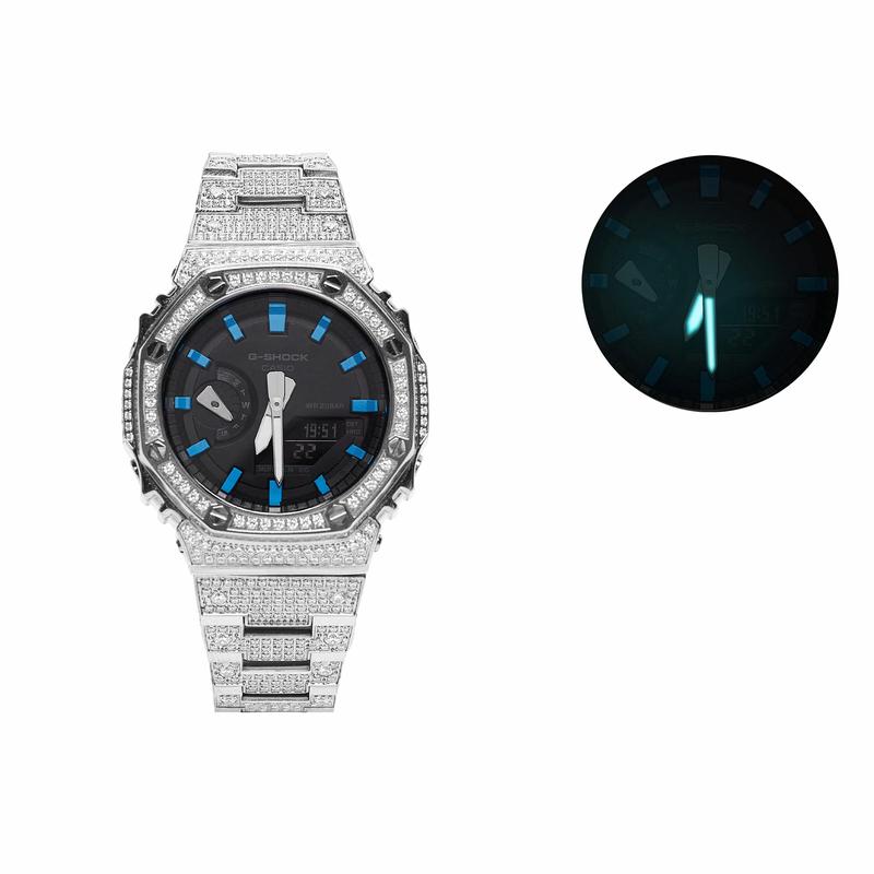 CASIO Customized watch modified series 811 manufacturing Farmhouse Oak GA-2100-1A1 modified-ice blue Black GA-2100-1A1PR(Watch80-GaiZhuang-BingLan)