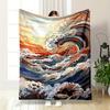 Colorful Ocean Wave Art Flannel Blanket for Bedroom Living Room Sofa and Nap