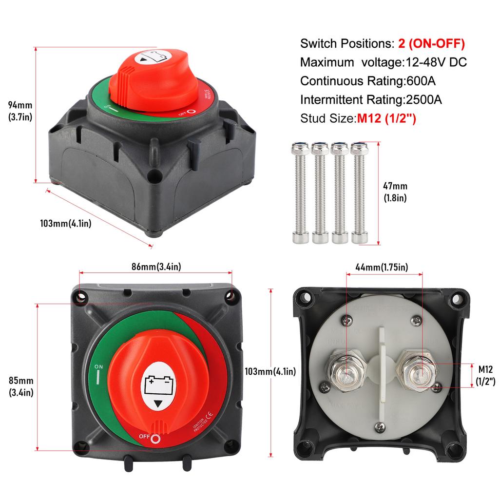 200A 300A 600A Disconnect Switch for Car 12V Battery Cutter Battery Isolator Switch 12v 2 and 4 Position Boat Battery 24V