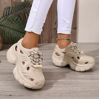 Hole Shoes Women's Summer Wear Trendy Fashion Lace-up Thick Sole Heightening Non-slip Bag Head Dad Shoes Women