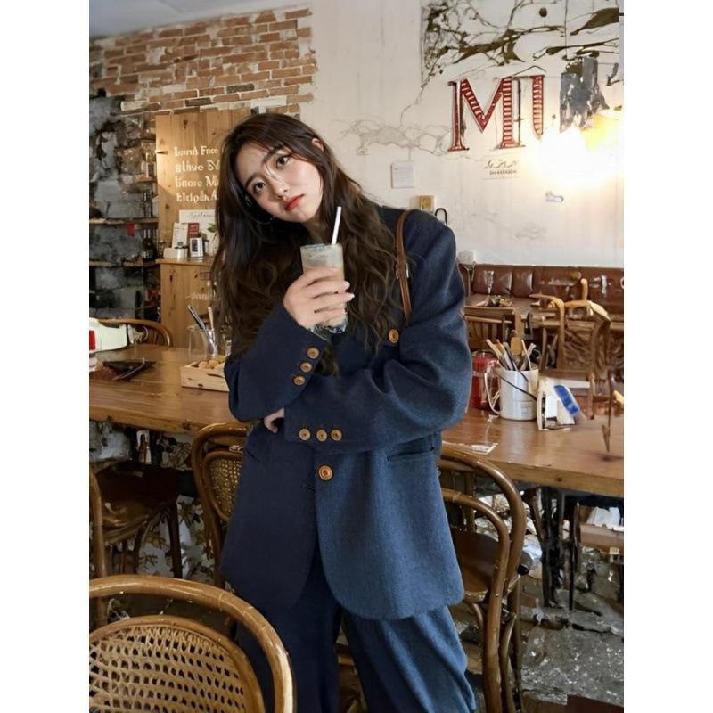 2026 Spring & Autumn Old Money Style Two-Piece Set: Fashion Suit Jacket with Wide-Leg Pants