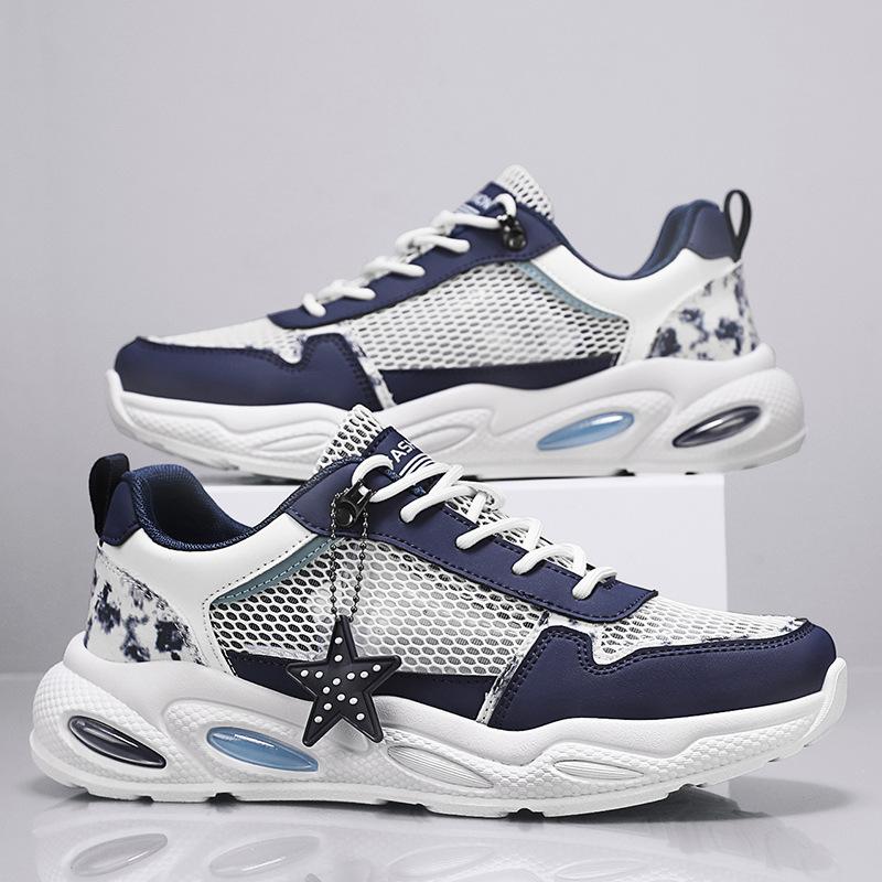 

2025 summer breathable hollowed out large mesh running shoes, men s sports shoes trendy dad shoes casual mesh shoes men s 44 синій
