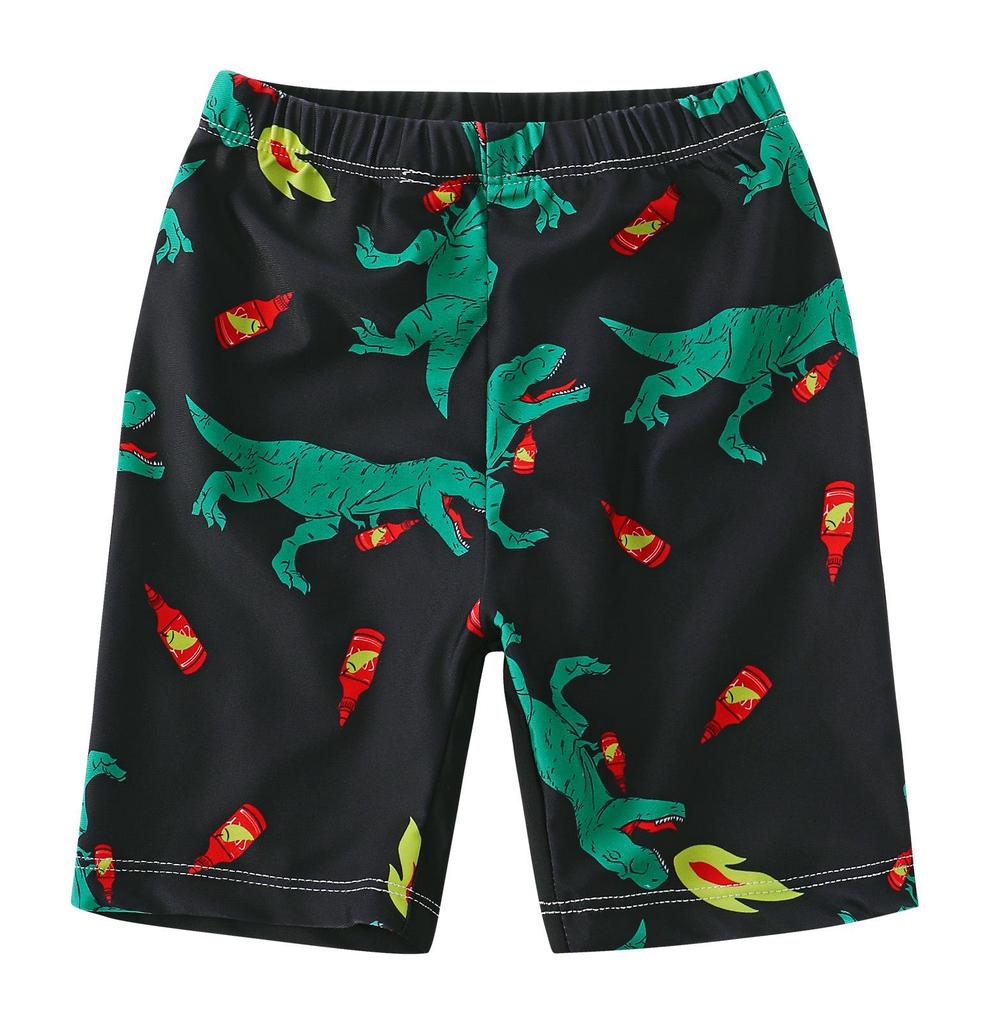 European & American Boys' Dinosaur Print Quick-Dry Sun Protection Swimsuit Set (Swim Shorts + Two Tops)