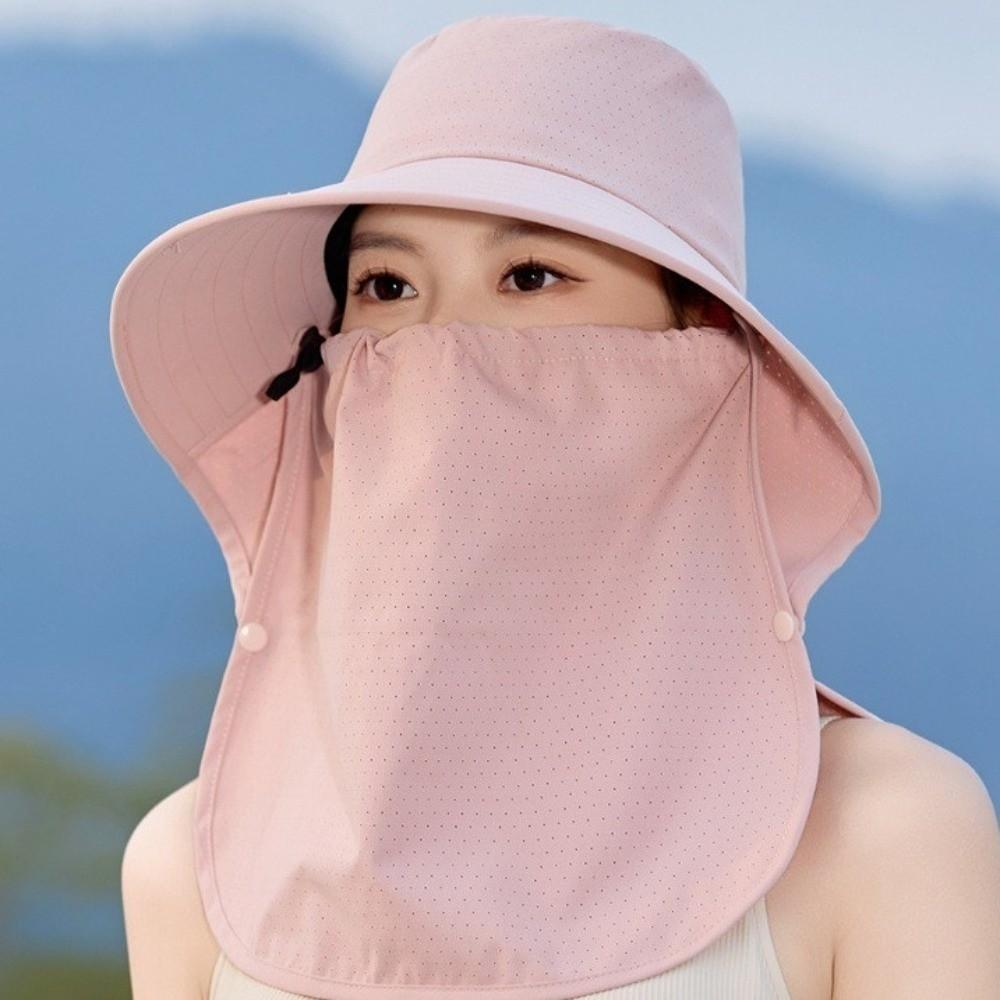 Solid Color Shawl Mask Hat Adjustable Neck Protection Cap Fashion Sunshade Sun Hat Spring