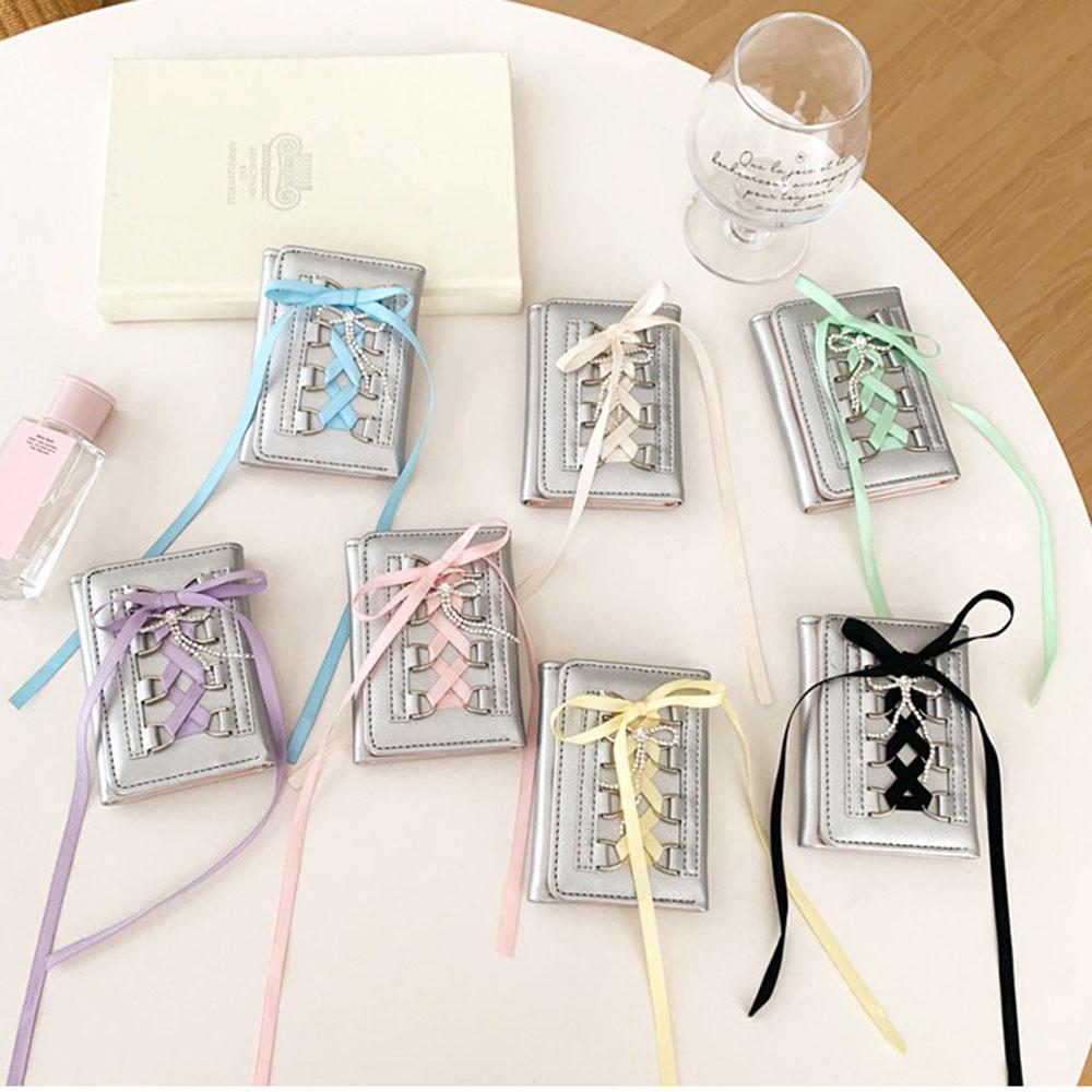 Silver Sweet Bow Wallets Women Y2k Designer Original Fashion Short Coin Purse Korean Style Casual New Cute Girls Money Bag Pouch