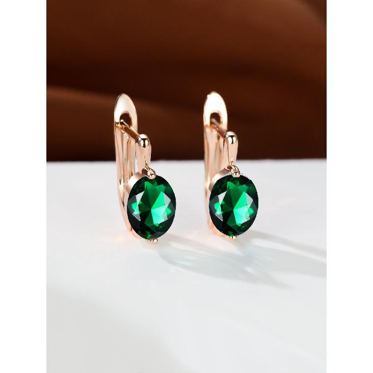 Simple oval-shaped single cubic zirconia earrings Retro-style, lightweight luxury earrings for women, featuring colorful gemstones