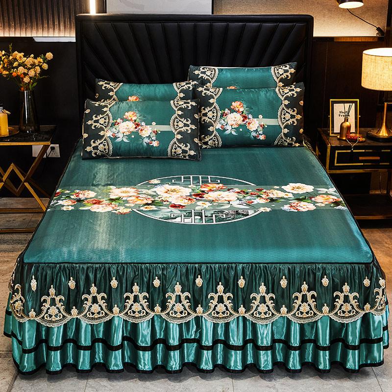 Colcha de renda luxuosa, suave e fresca, verão, grossa, saia de cama para casa + fronha, lençóis de cama bordados, estilo europeu, colchas