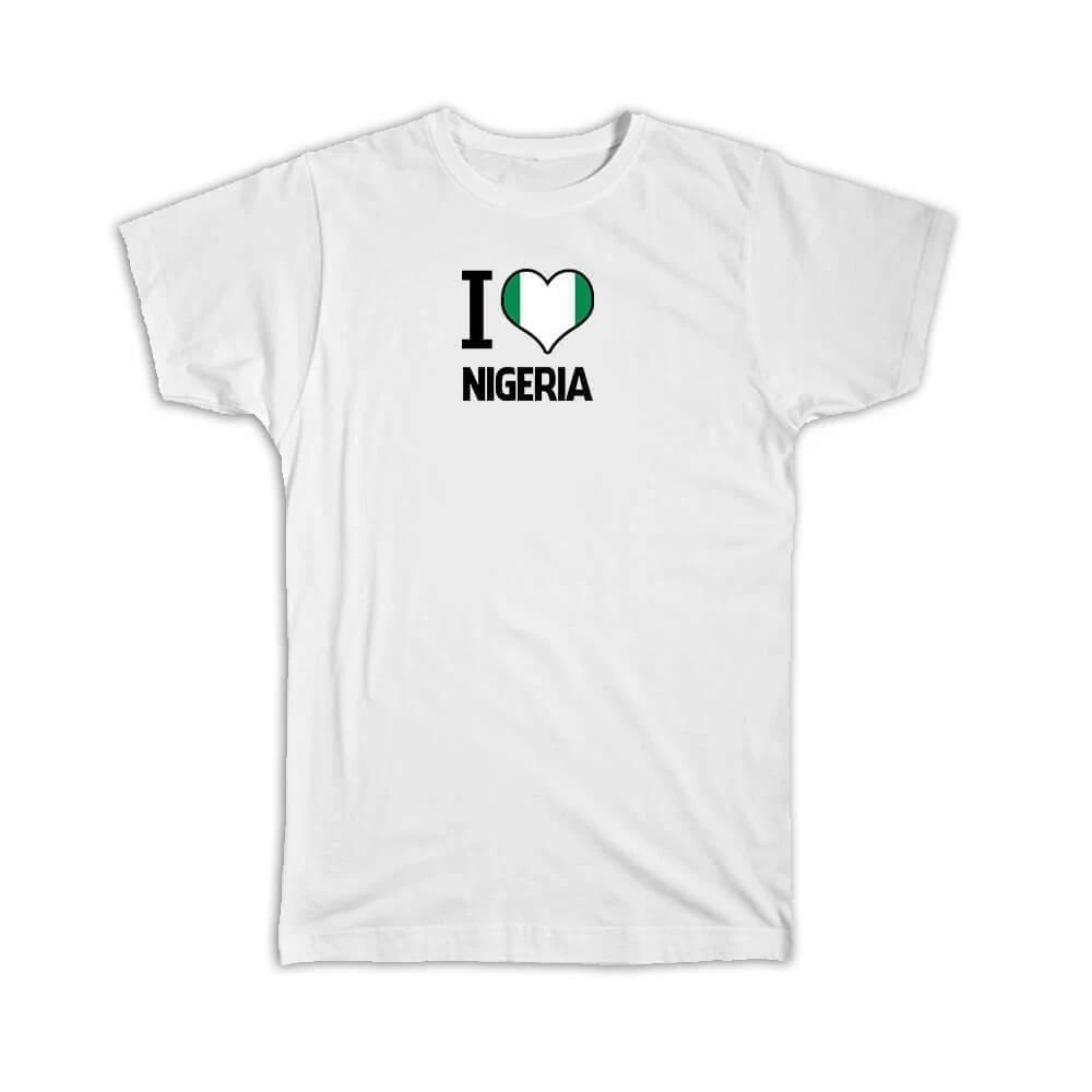 Gift T-Shirt : I Love Nigeria Flag Heart Country Crest Expat S