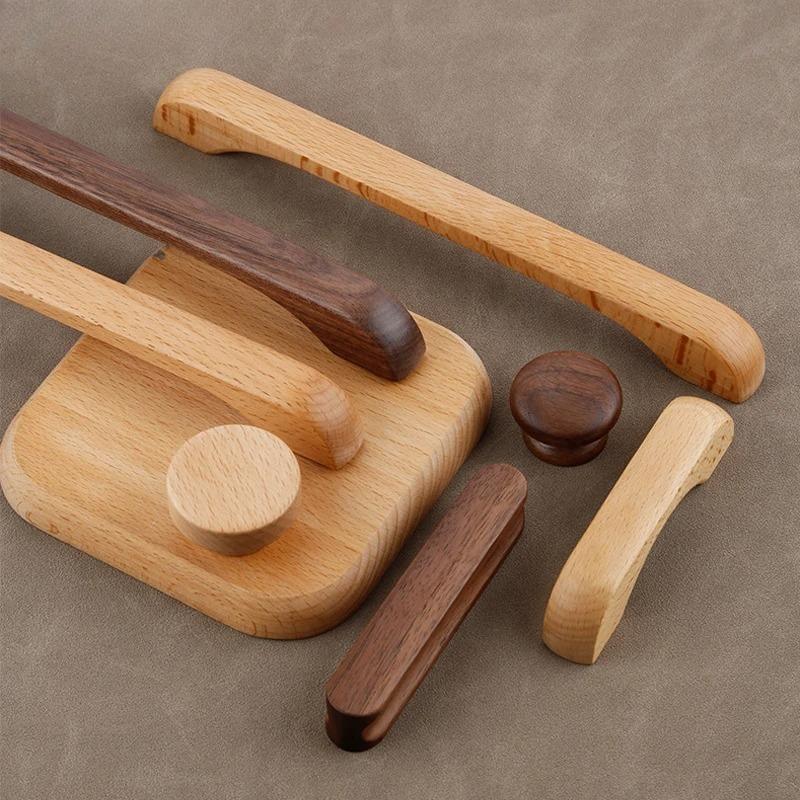 Walnut Beech Kitchen Cabinet Handle Drawer Solid Wood Furniture Door Drawer Round Knob Cupboard Wooden Handle Hardware Long Pull
