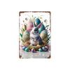 Tin Sign Retro Easter Rabbit Floral Wall Art Home Holiday Decor Metal Poster