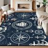 Dark Navy Nautical Rug, Anchor Ship Wheel Vintage Sailing Marine Pattern,Non-Slip Washable Mat for Living Room Sofa Dining Decor