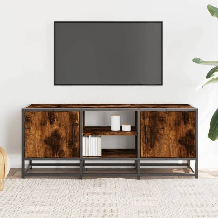 VidaXL TV Stand Smoked Oak 100x35x41 Cm Engineered Wood and Metal, TV Bench, Hi-fi Cabinet, Entertainment Center, Buffet 848836