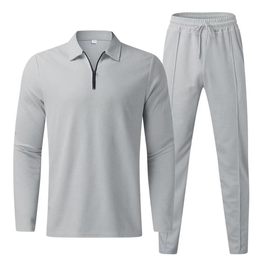 Men's European and American Summer Long Sleeve Two-Piece Set: Sport Leisure Suit with Long Pants