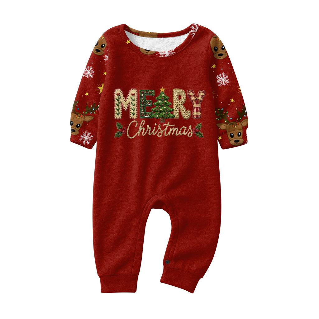 Set de pijama cu imprimeu de Crăciun, asortat pentru familie, cu mânecă lungă și pantaloni, pentru adulți și copii