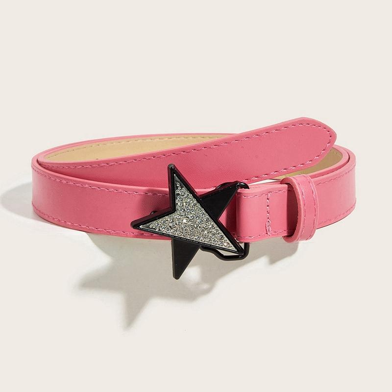 Women PU Leather Belt Star Decoration Solid Color Belt
