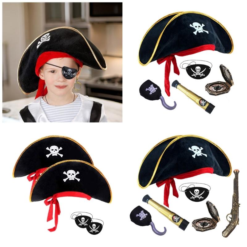 Pirate Set with Costume Accessories Skull Print Hat Halloween Theme Party Supplies Role Play Decoration for Children