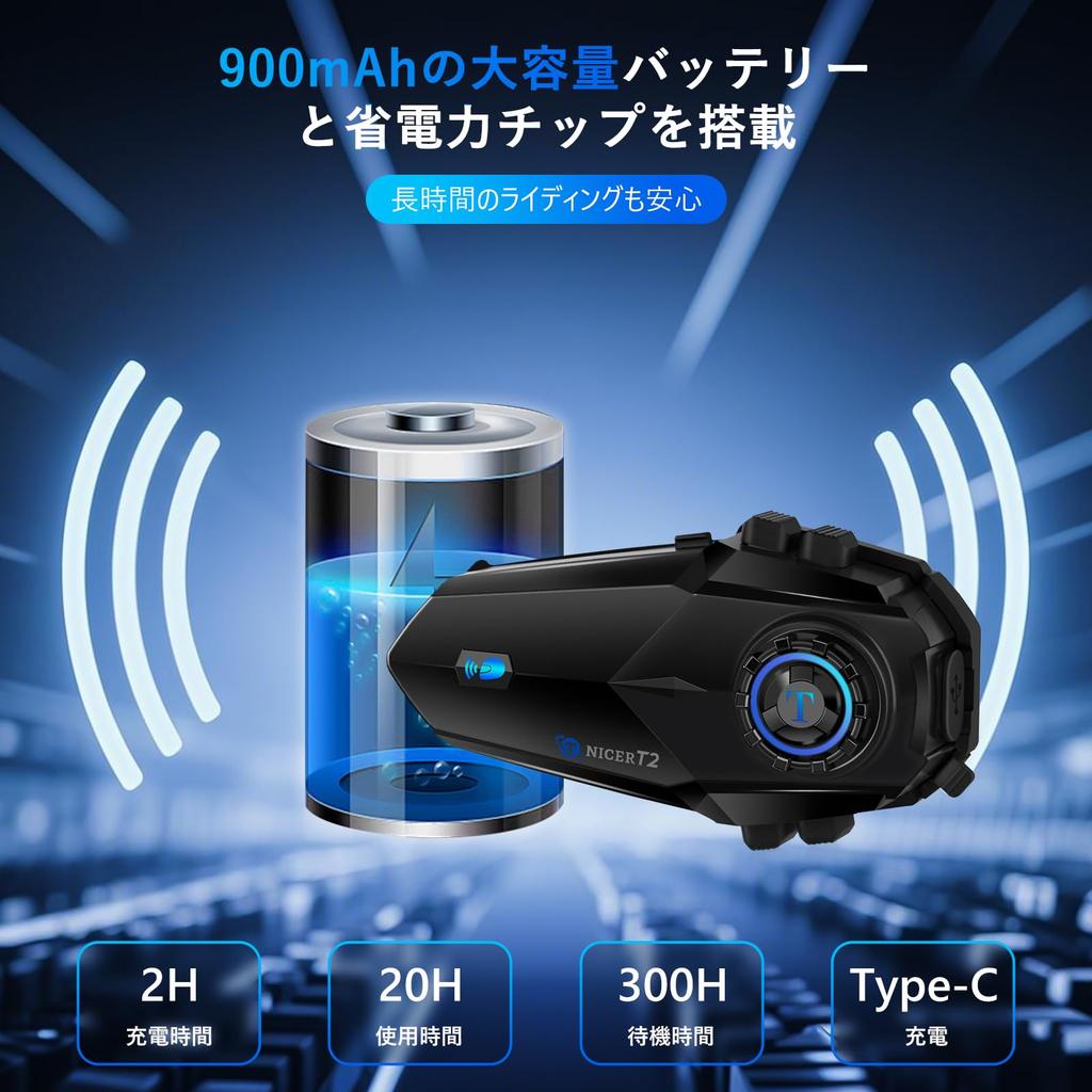 TNICER 2025 Motorcycle Intercom T2 Bluetooth 5.2 Intercom for Motorcycles: 6-way simultaneous communication, one-click automatic pairing, 25 hours of