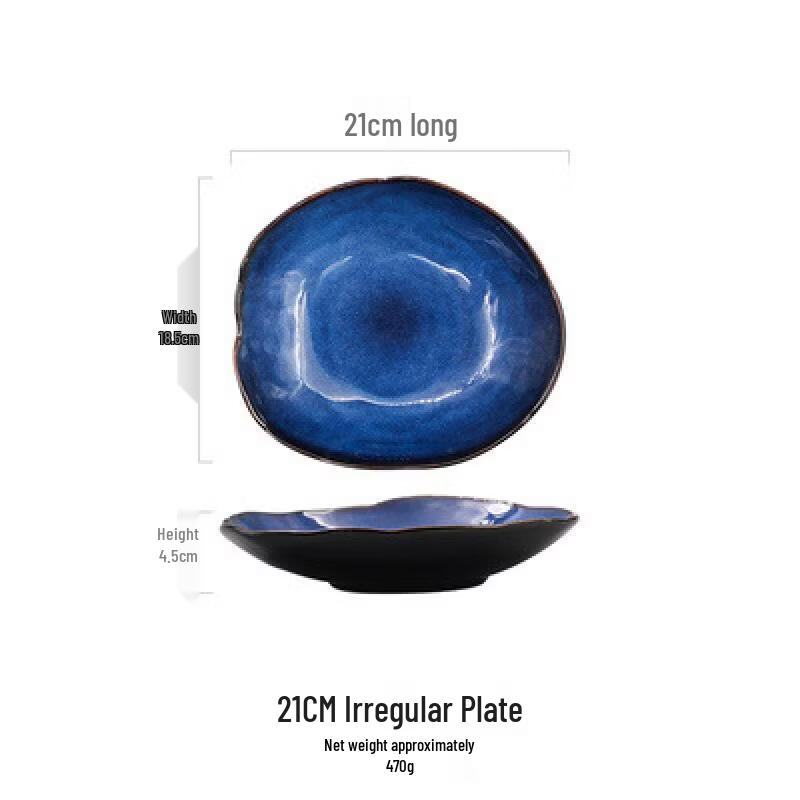 Ru Han Handmade Kiln-Glazed Ceramic Boat-Shaped Dumpling Plate