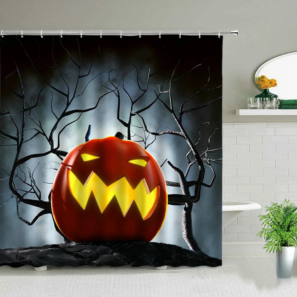 

Happy Halloween Pumpkin Wizard Shower Curtains Cute Cartoon Terror Bathroom Curtain Background Wall Home Decor Screen With Hooks W90XH180cm