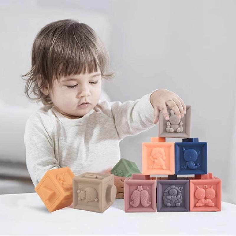 Baby Identify Animal Fruits Silicone Building Blocks Educational Chewing Toy For Early Learning And Sensory Development