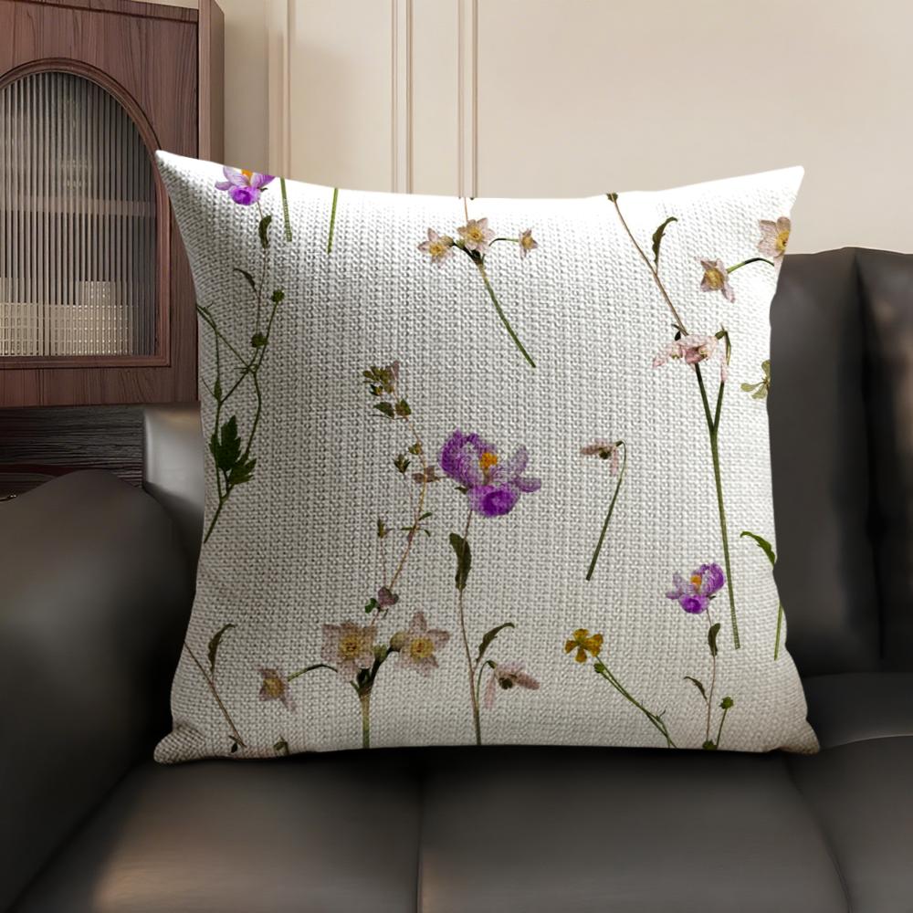 Classic A-Allsaints Floral Cushion Cover Summer Linen Organic Fabric Double-Sided Printing Sofa Pillow Case Home Decor