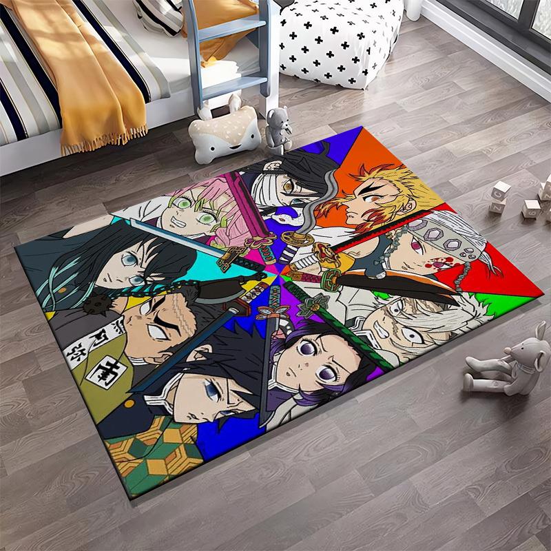 "Colorful Anime Characters Themed Carpet with Swords and Bold Design" Suitable for use as an anti-slip for living room bedroom sofas