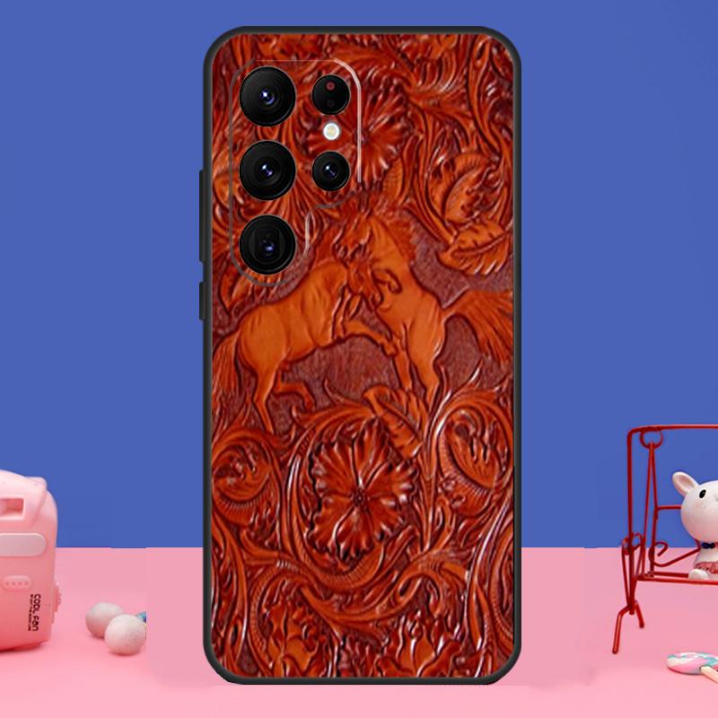 Brown Tooled Leather Pattern Case For Samsung Galaxy S24 S23 S22 Ultra S20 S21 FE Note 20 S8 S9 S10 Note 10 Plus Cover