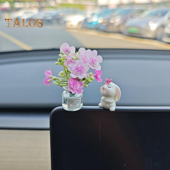 Auto-Armaturenbrett-Dekor, Mini-Hase mit Blüte in Blumenvase, Auto-Innendekoration, Geschenk für Frauen und Männer, Autobesitzer