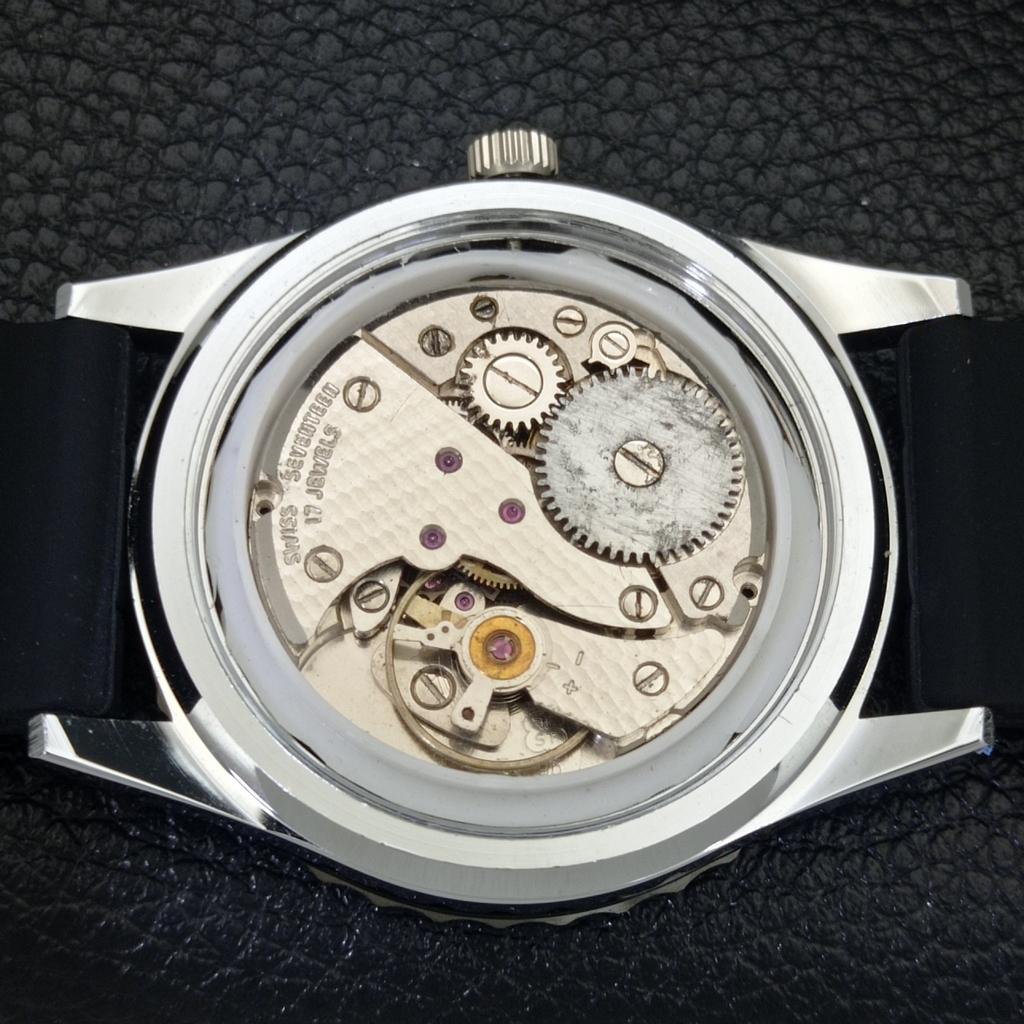 HAND-WINDING VINTAGE TITUS SWISS MENS TURNABLE BEZEL BLACK DIAL WATCH A700215-5 R202-a700215