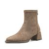 Temperament Suede Thick Heel Short Boots Women's Rear Zipper Autumn and Winter New Comfortable Versatile Square Head Elastic Medium Tube Fashion Boots