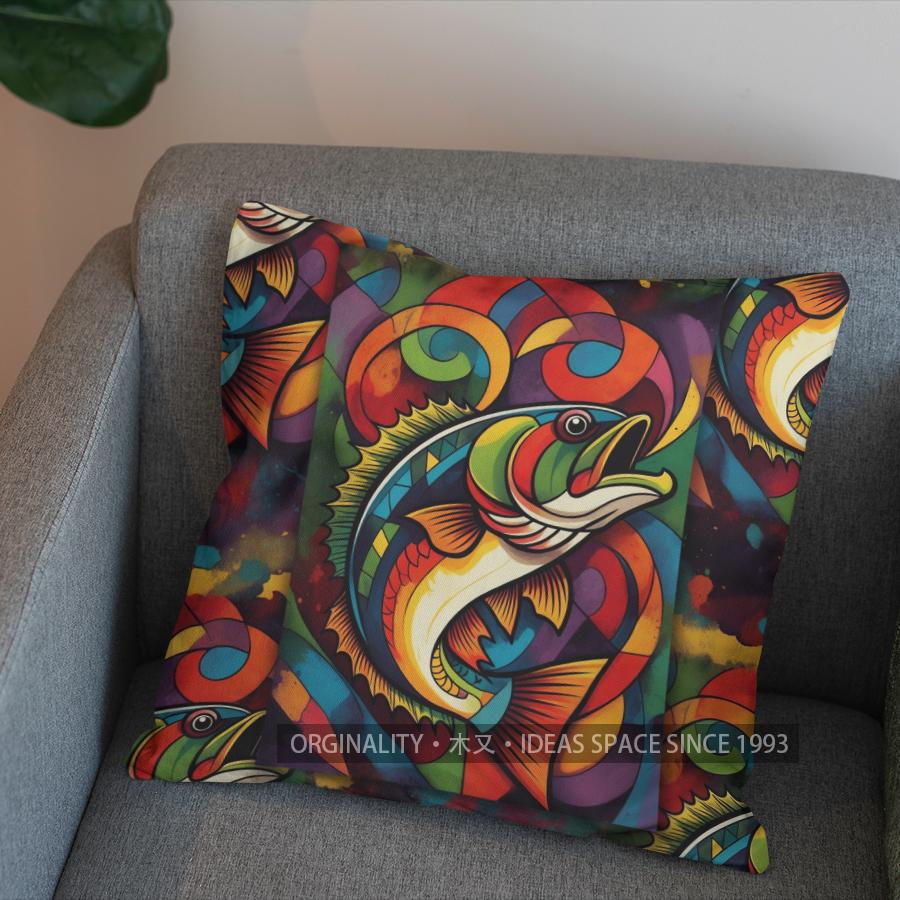 2D Colorful Fish Pattern Throw Pillow Cover Pattern Cushion Cover Suitable For Sofa Bedroom Car Pillow Cover
