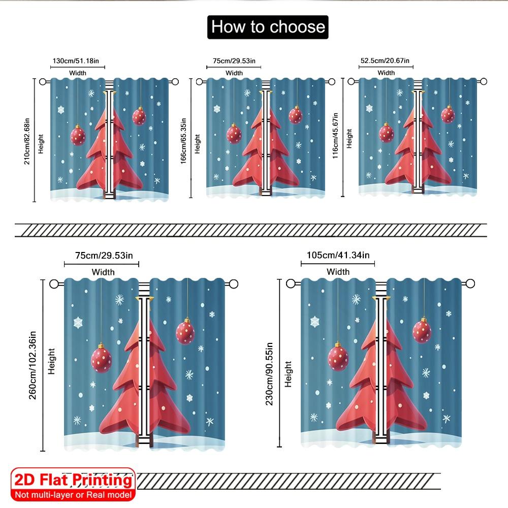 2pcs 2D flat printing Merry Christmas Window Drapes Red Christmas Tree Baubles Polyester Without Electricity Birthday Party for