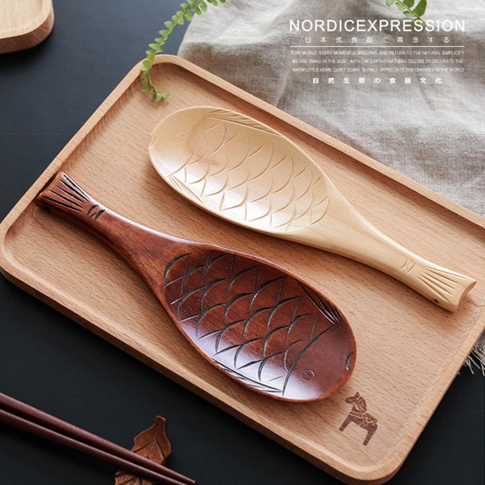 Nanmu Fish-shaped Creative Rice Spoon Rice Paddle Hand-carved Wooden Spoon Tableware Kitchen Utensil