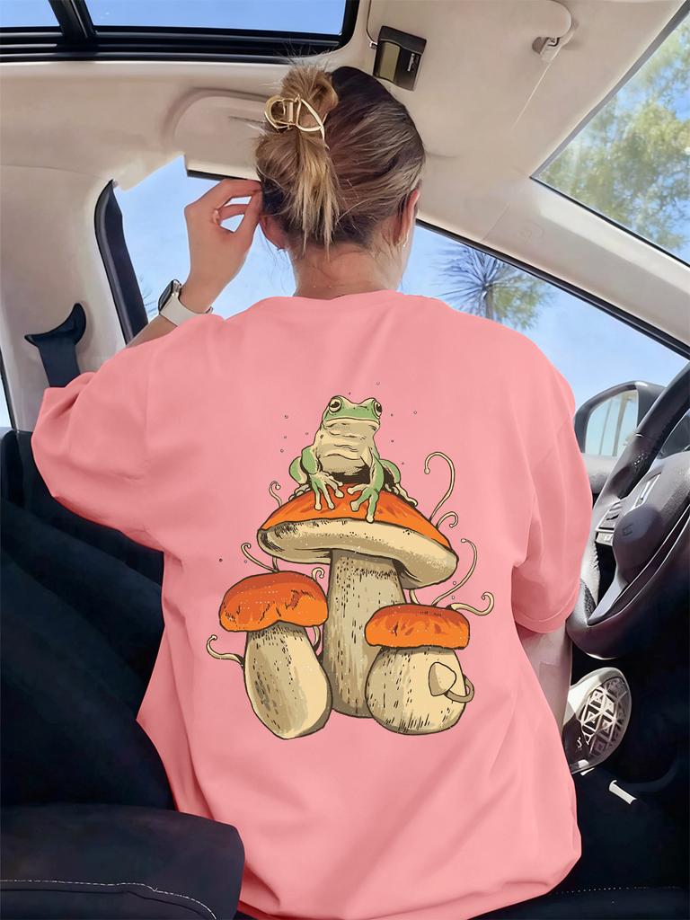 Mushroom Dark Academia Frog Printing TShirts Women Basics Soft Short Sleeve Tops Loose ONeck T Shirts Summer Womans Clothes