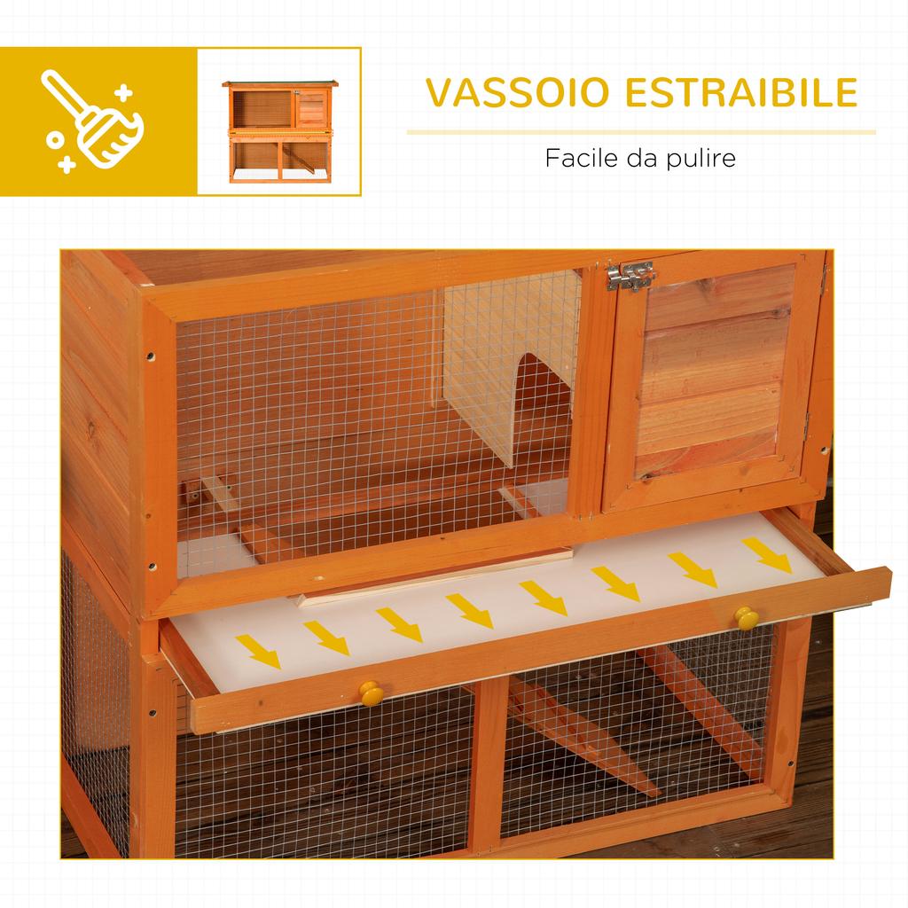 Two-Story Rabbit Cage, Outdoor Rabbit Hutch with Fir Wood Rabbit House, 90x45x80 cm
